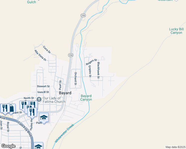 map of restaurants, bars, coffee shops, grocery stores, and more near 803 Watson St in Bayard