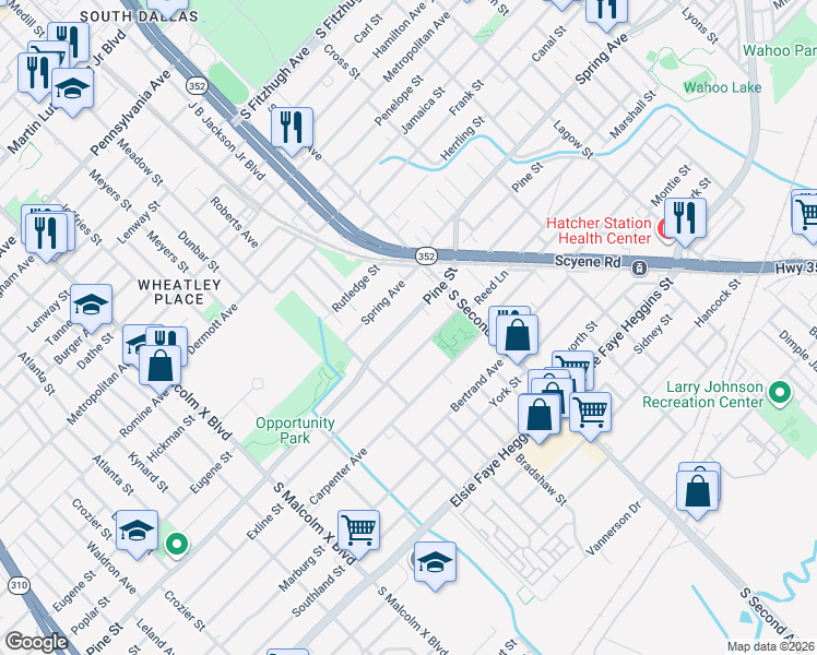 map of restaurants, bars, coffee shops, grocery stores, and more near 3310 Pine Street in Dallas