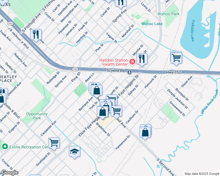 map of restaurants, bars, coffee shops, grocery stores, and more near 3622 York Street in Dallas