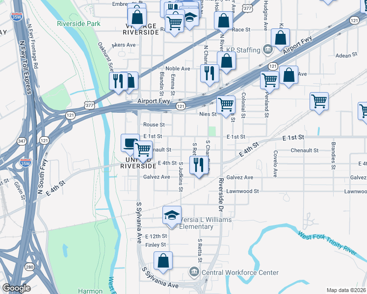 map of restaurants, bars, coffee shops, grocery stores, and more near 2901 Chenault Street in Fort Worth