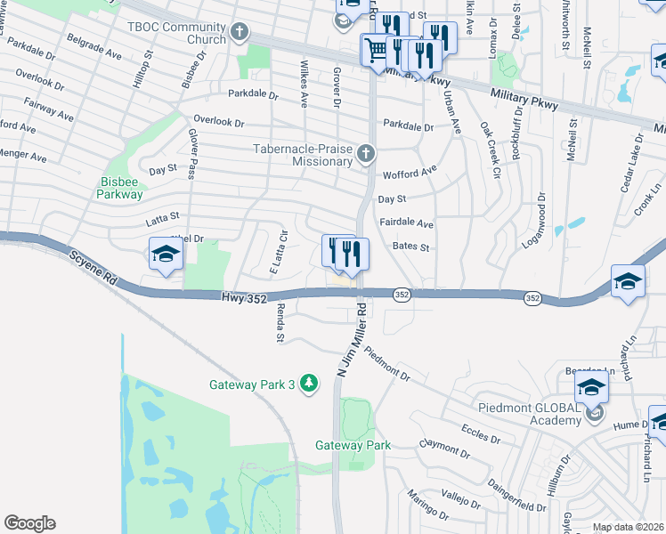 map of restaurants, bars, coffee shops, grocery stores, and more near 6920 Tayloe Street in Dallas