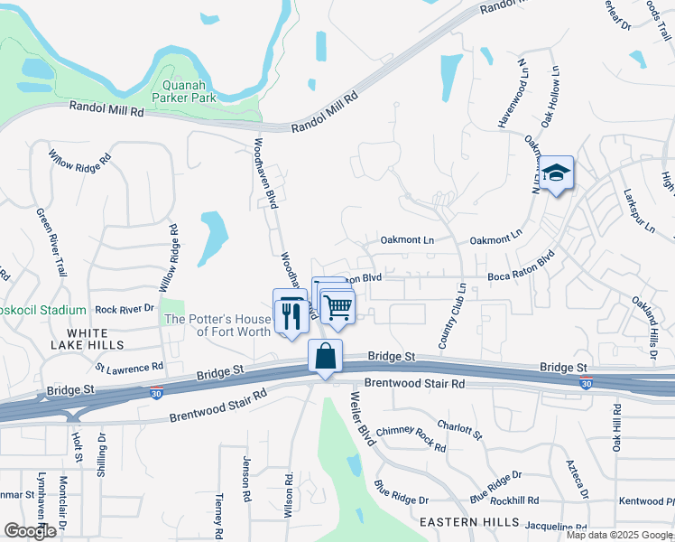 map of restaurants, bars, coffee shops, grocery stores, and more near 1080 Doral Drive in Fort Worth