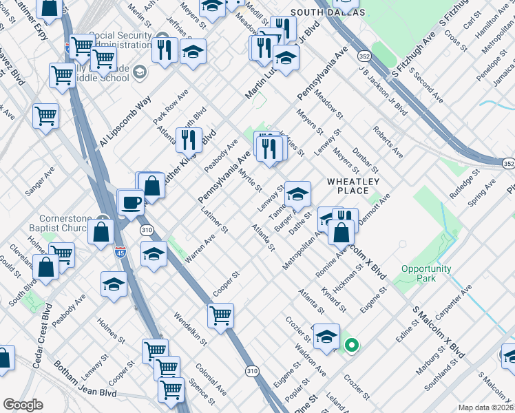 map of restaurants, bars, coffee shops, grocery stores, and more near 2623 Lenway Street in Dallas