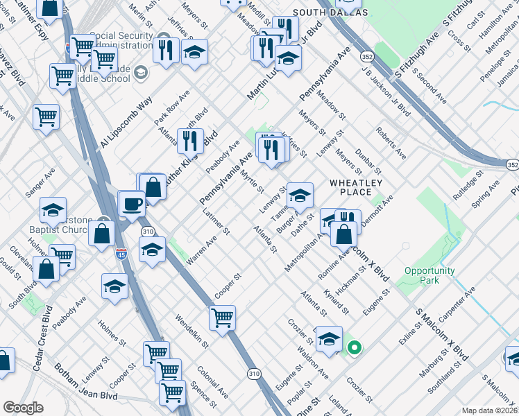 map of restaurants, bars, coffee shops, grocery stores, and more near 2623 Lenway Street in Dallas