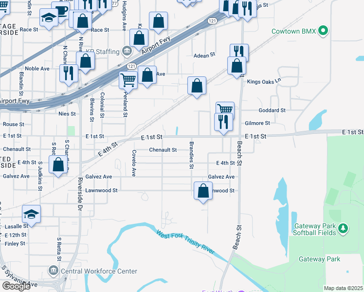 map of restaurants, bars, coffee shops, grocery stores, and more near 3733 Chenault Street in Fort Worth