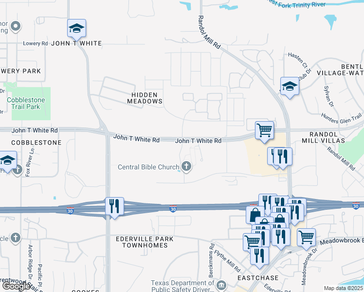 map of restaurants, bars, coffee shops, grocery stores, and more near Medical Drive in Fort Worth