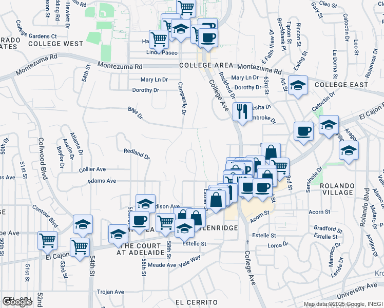 map of restaurants, bars, coffee shops, grocery stores, and more near 4811 59th Street in San Diego