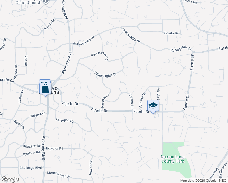 map of restaurants, bars, coffee shops, grocery stores, and more near 4731 Karen Way in El Cajon
