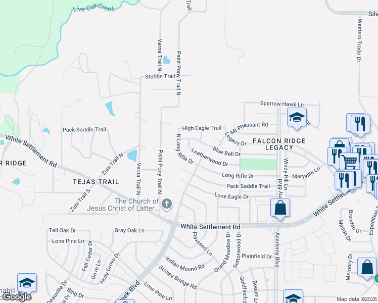 map of restaurants, bars, coffee shops, grocery stores, and more near 10225 Leatherwood Drive in Fort Worth