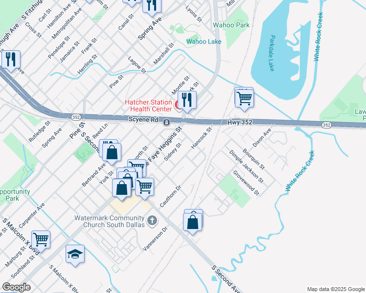 map of restaurants, bars, coffee shops, grocery stores, and more near 3918 Sidney Street in Dallas