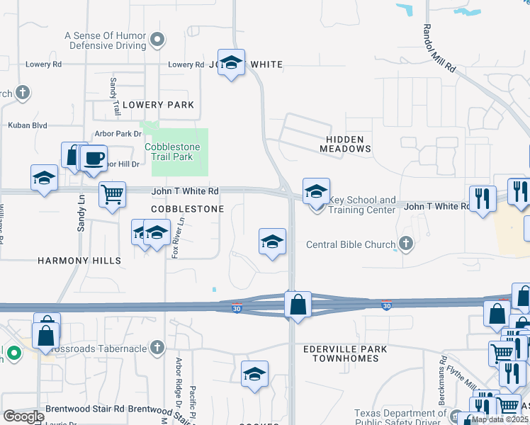 map of restaurants, bars, coffee shops, grocery stores, and more near 1100 Cooks Lane in Fort Worth