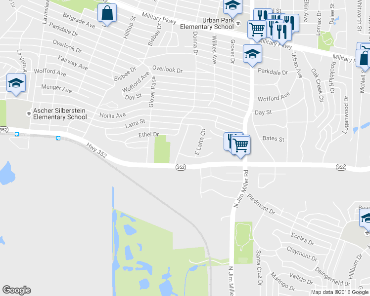 map of restaurants, bars, coffee shops, grocery stores, and more near 3107 Nutting Drive in Dallas