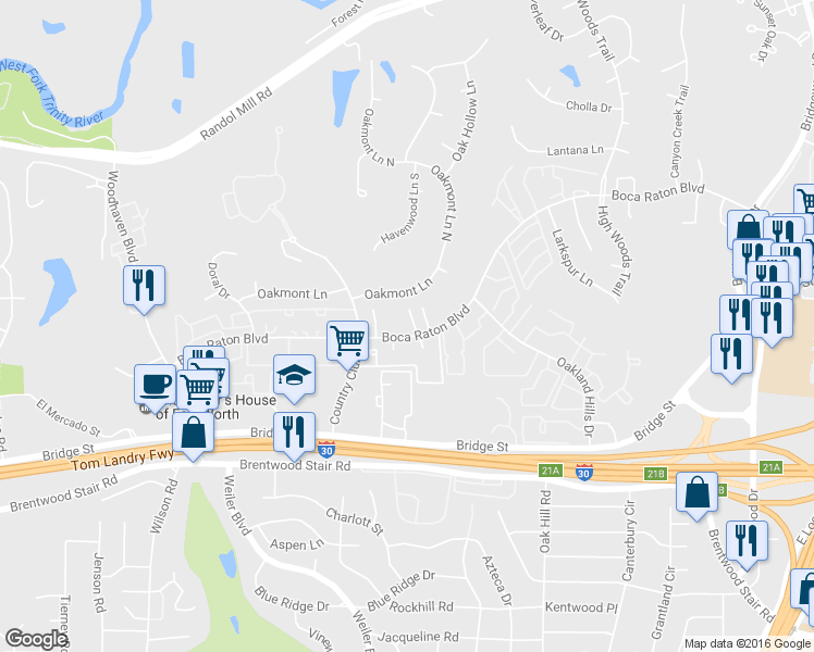 map of restaurants, bars, coffee shops, grocery stores, and more near 5741 Boca Raton Boulevard in Fort Worth