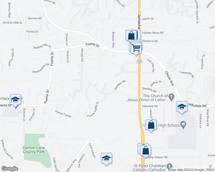 map of restaurants, bars, coffee shops, grocery stores, and more near 1644 Fuerte Ranch Road in El Cajon