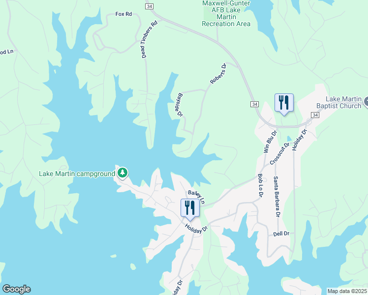 map of restaurants, bars, coffee shops, grocery stores, and more near 625 Roberts Drive in Dadeville