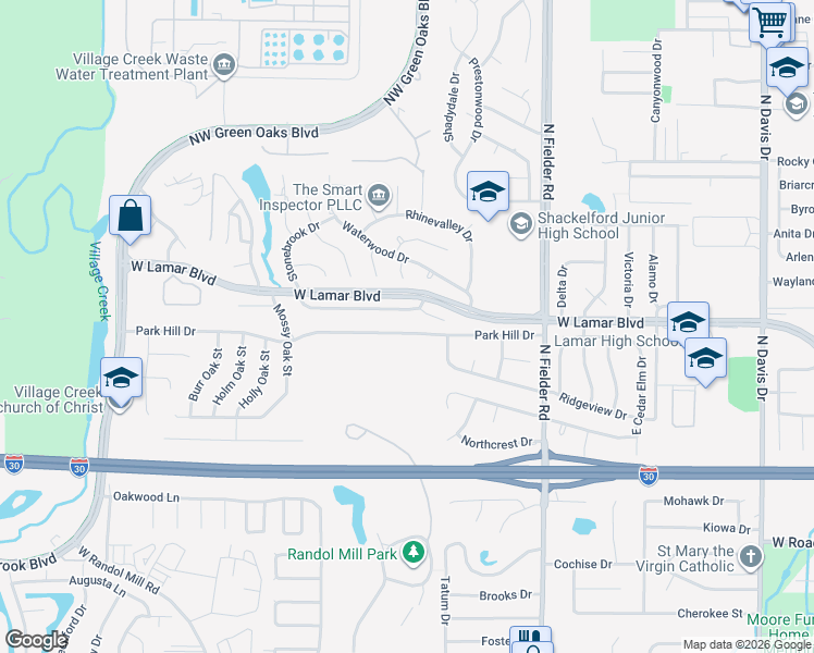 map of restaurants, bars, coffee shops, grocery stores, and more near 1809 Park Hill Drive in Arlington