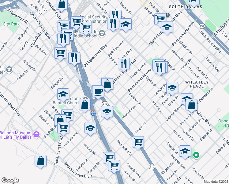 map of restaurants, bars, coffee shops, grocery stores, and more near 2401 Peabody Avenue in Dallas