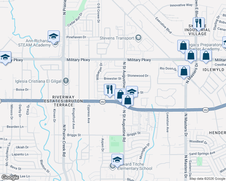 map of restaurants, bars, coffee shops, grocery stores, and more near 9527 Kerrville Street in Dallas