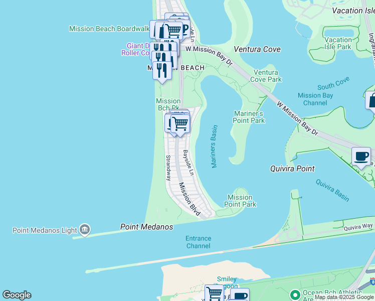 map of restaurants, bars, coffee shops, grocery stores, and more near 828 Coronado Court in San Diego