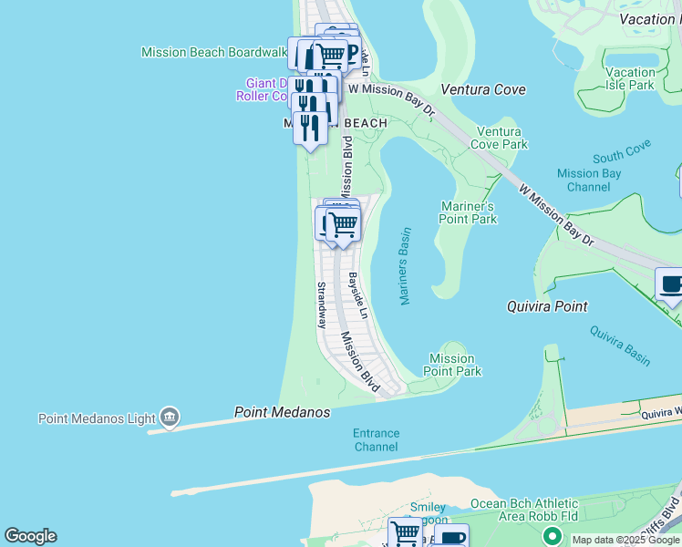 map of restaurants, bars, coffee shops, grocery stores, and more near 802 Coronado Court in San Diego