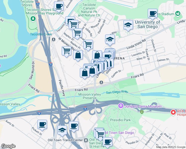 map of restaurants, bars, coffee shops, grocery stores, and more near 814 Grant Street in San Diego