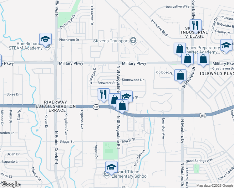 map of restaurants, bars, coffee shops, grocery stores, and more near 9568 Kerrville Street in Dallas