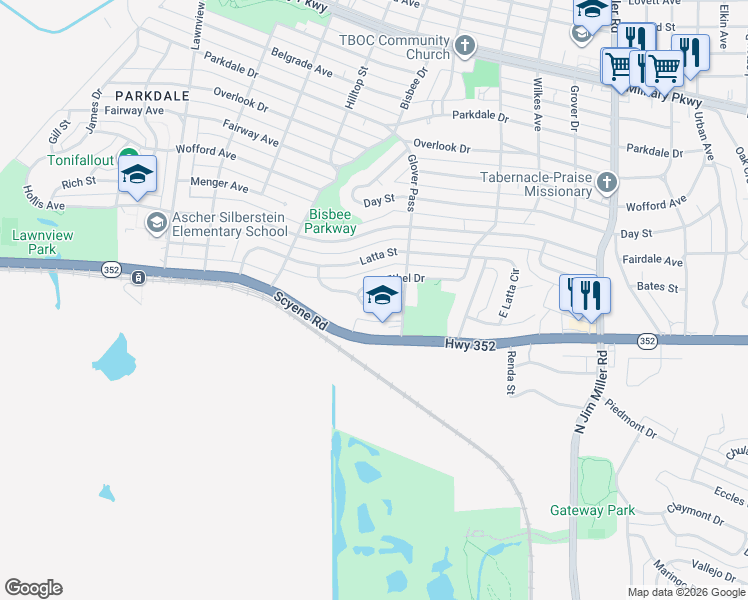 map of restaurants, bars, coffee shops, grocery stores, and more near 6427 Christensen Drive in Dallas