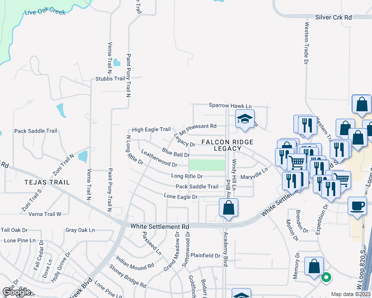 map of restaurants, bars, coffee shops, grocery stores, and more near 437 Broadleaf Drive in Fort Worth