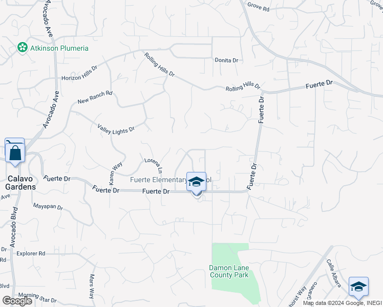 map of restaurants, bars, coffee shops, grocery stores, and more near 11608 Vernette Court in El Cajon