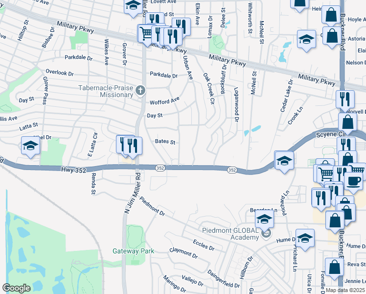 map of restaurants, bars, coffee shops, grocery stores, and more near 3107 Urban Avenue in Dallas