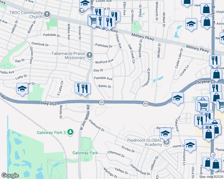 map of restaurants, bars, coffee shops, grocery stores, and more near 3107 Elva Avenue in Dallas