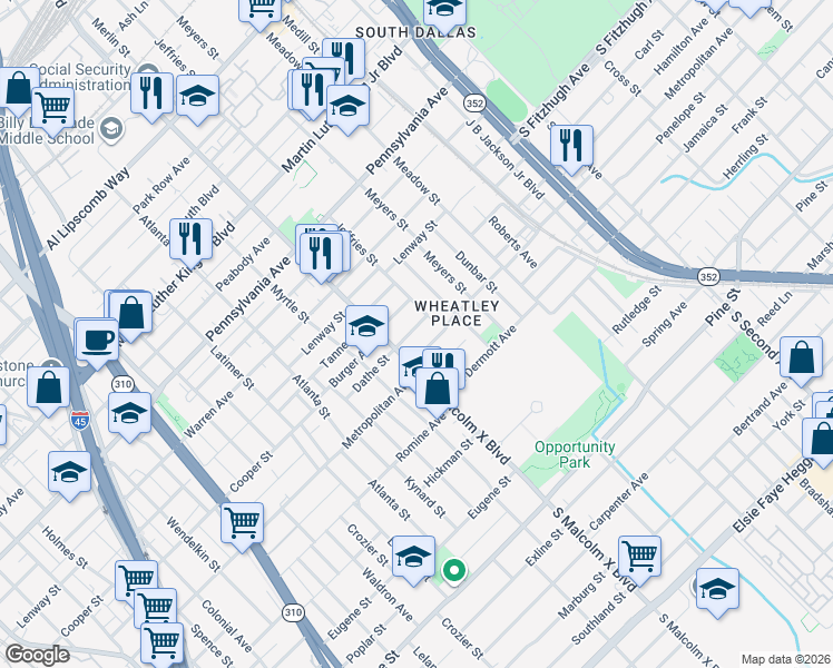 map of restaurants, bars, coffee shops, grocery stores, and more near 2815 Metropolitan Avenue in Dallas
