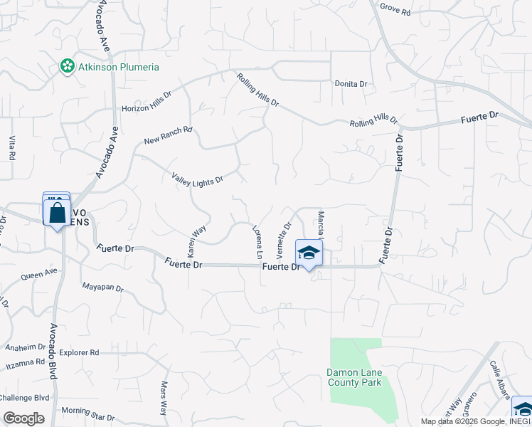map of restaurants, bars, coffee shops, grocery stores, and more near 11410 Lorena Lane in El Cajon