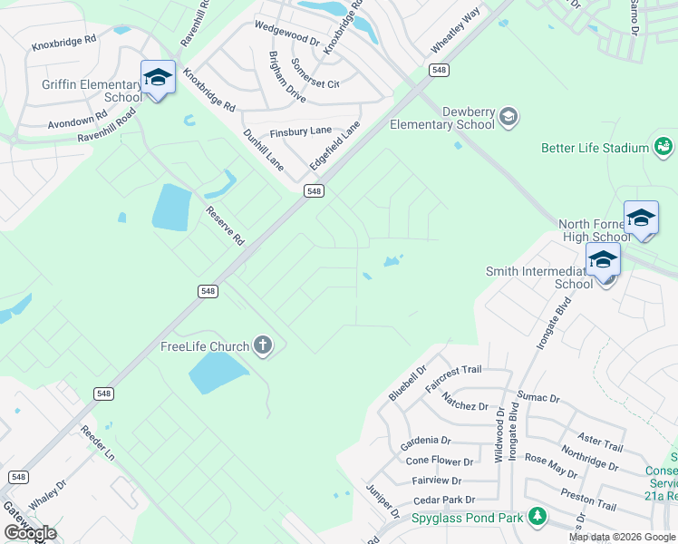 map of restaurants, bars, coffee shops, grocery stores, and more near 14817 Farm to Market 548 in Forney
