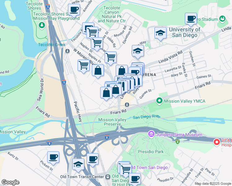 map of restaurants, bars, coffee shops, grocery stores, and more near 814 Grant Street in San Diego