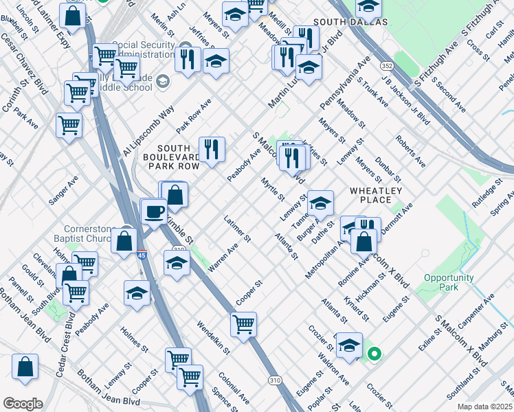 map of restaurants, bars, coffee shops, grocery stores, and more near 2533 Warren Avenue in Dallas