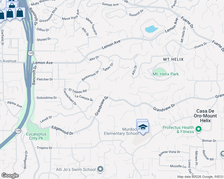 map of restaurants, bars, coffee shops, grocery stores, and more near 4765 Matty Court in La Mesa