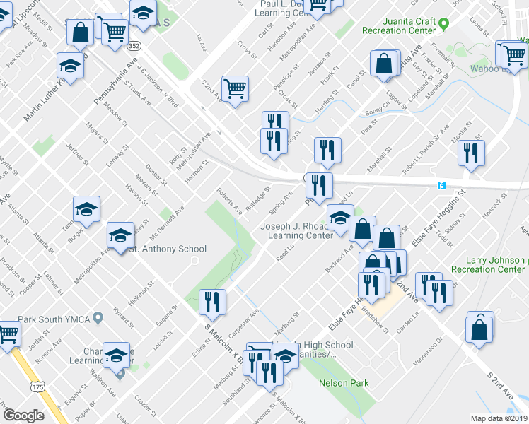 map of restaurants, bars, coffee shops, grocery stores, and more near 3230 Spring Avenue in Dallas