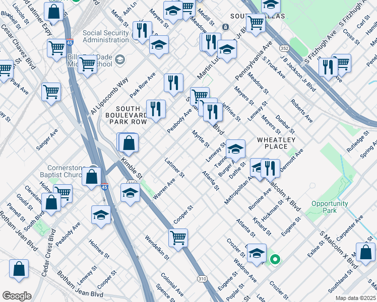 map of restaurants, bars, coffee shops, grocery stores, and more near 2533 Warren Avenue in Dallas
