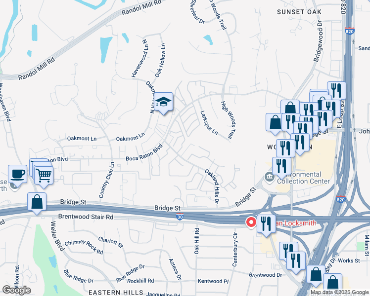 map of restaurants, bars, coffee shops, grocery stores, and more near 5900 Stoneybrook Drive in Fort Worth