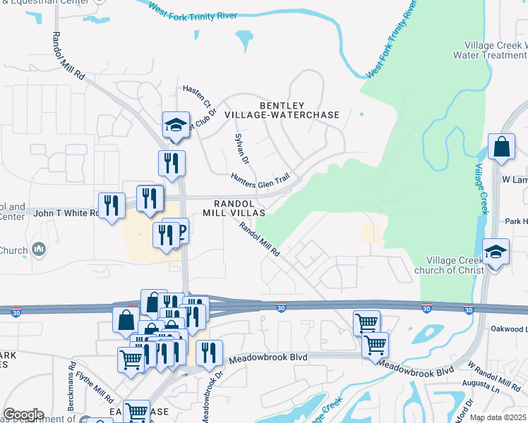 map of restaurants, bars, coffee shops, grocery stores, and more near 8750 Winding Lane in Fort Worth
