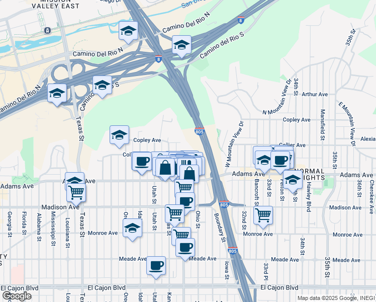 map of restaurants, bars, coffee shops, grocery stores, and more near in San Diego