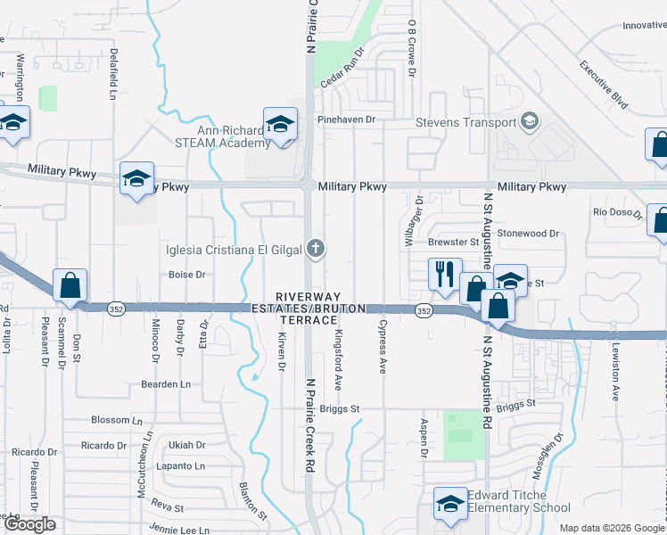 map of restaurants, bars, coffee shops, grocery stores, and more near 3116 Kingsford Avenue in Dallas