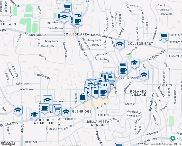 map of restaurants, bars, coffee shops, grocery stores, and more near 4767 Soria Drive in San Diego