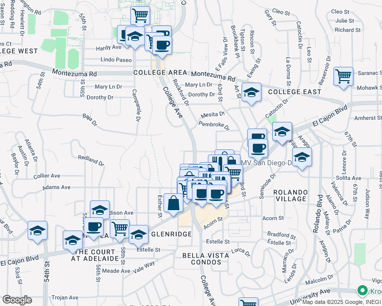 map of restaurants, bars, coffee shops, grocery stores, and more near 4767 Soria Drive in San Diego