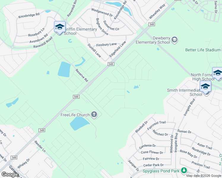 map of restaurants, bars, coffee shops, grocery stores, and more near 14713 Farm to Market 548 in Forney