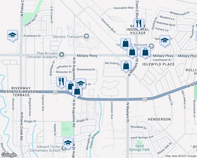 map of restaurants, bars, coffee shops, grocery stores, and more near 3216 Poplar Springs Lane in Dallas