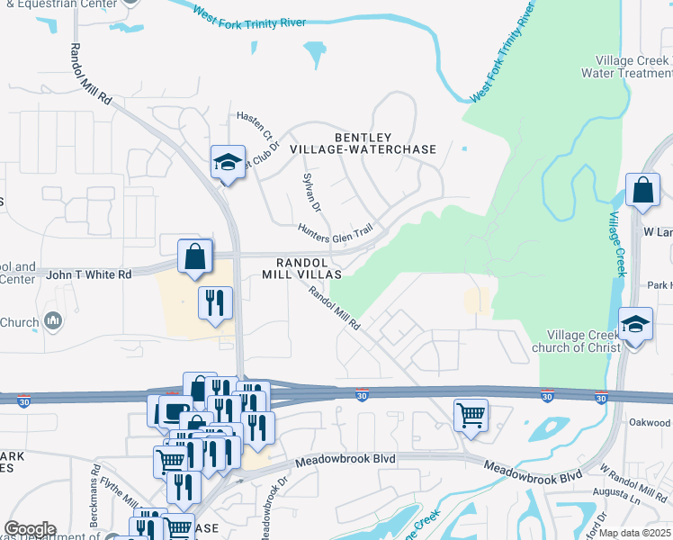 map of restaurants, bars, coffee shops, grocery stores, and more near 8710 Winding Lane in Fort Worth