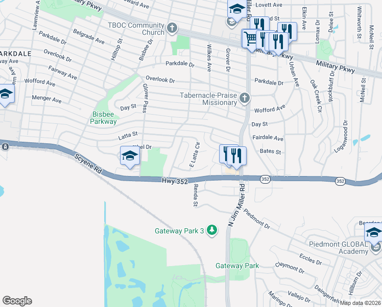 map of restaurants, bars, coffee shops, grocery stores, and more near 3111 East Latta Circle in Dallas