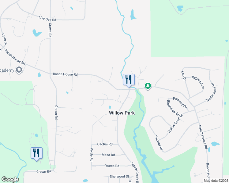 map of restaurants, bars, coffee shops, grocery stores, and more near 3004 Old Ford Road in Willow Park